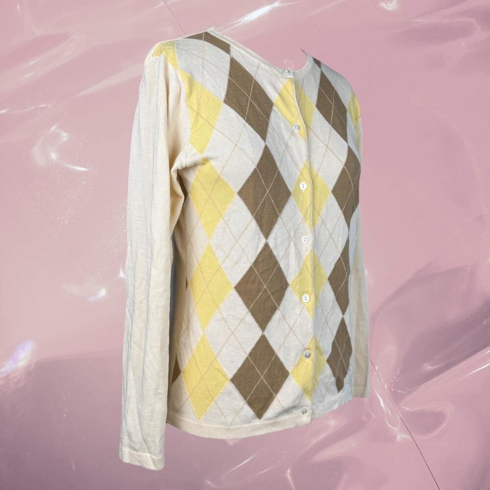 Y2K Butter yellow Burberry cotton knit argyle cardigan cottage core